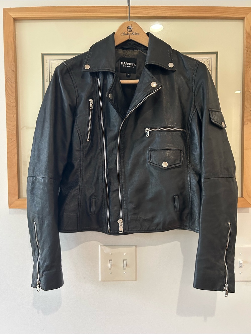 Barneys originals Black Leather Biker Jacket (missing belt)